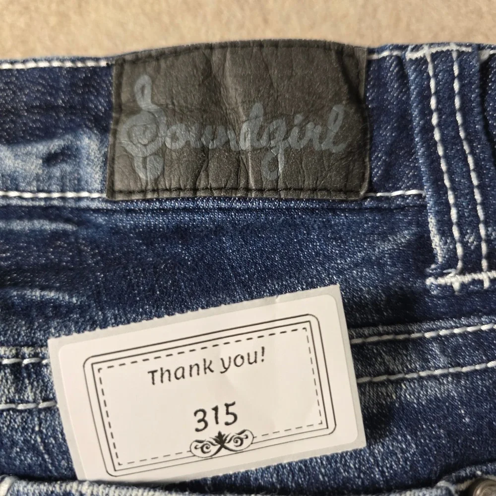 Soundgirl Womens Bootcut Jeans Dark Wash Embroidered Studded Pockets Size 7 Y2K